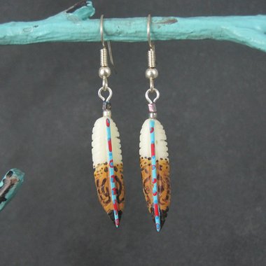 Painted Bone Feather Earrings