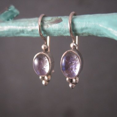 Vintage Sterling Purple Dichroic Glass Earrings Latch Back