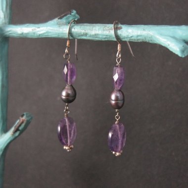 Vintage Sterling Amethyst Pearl Earrings