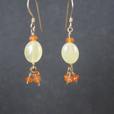 Gold Filled Lemon Quartz Carnelian Earrings Vintage Estate