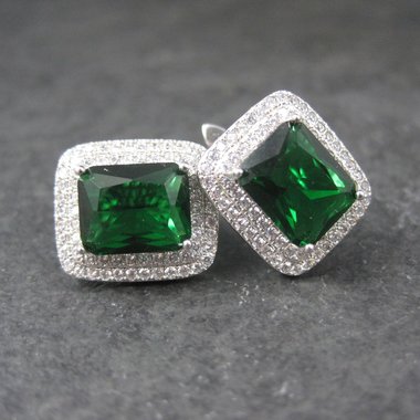 Vintage Sterling Green Cz Latch Back Earrings