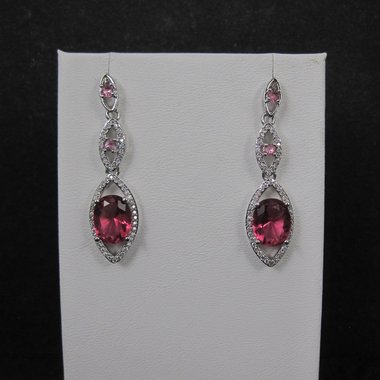 Long Vintage Sterling Pink Cubic Zirconia Earrings