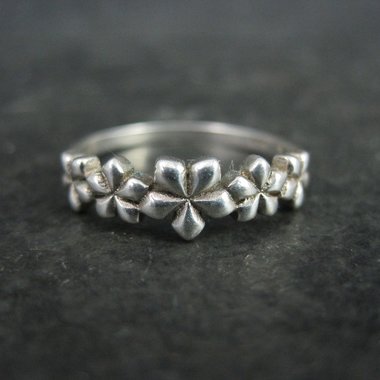 1990s Sterling Flower Ring Size 7.5 Vintage Italian Silver