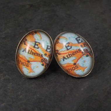 Vintage Sterling Athens Greece Leverback Earrings