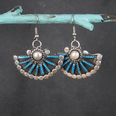 Vintage Southwestern Style Faux Turquoise Fan Earrings