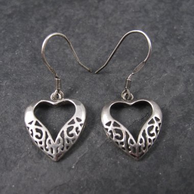 Vintage Sterling Filigree Heart Earrings