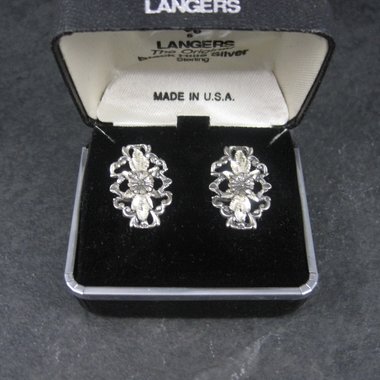 Vintage Sterling Diamond Cut Flower Earrings Langers Black Hills Silver Jewelry