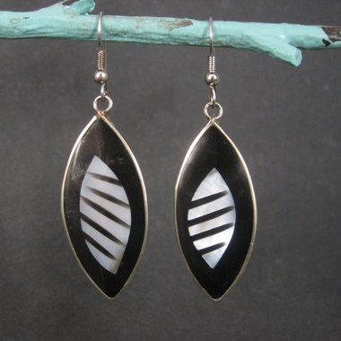 Vintage Mexican Alpaca Silver Black White Earrings