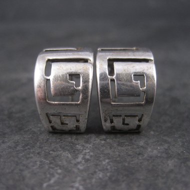 Vintage Sterling Greek Key Half Hoop Earrings