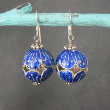 Vintage Sterling Blue Enamel Earrings