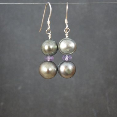 Vintage Sterling Pearl Amethyst Earrings