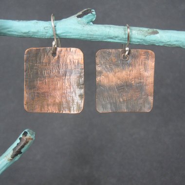 Vintage Hammered Copper Sterling Earrings