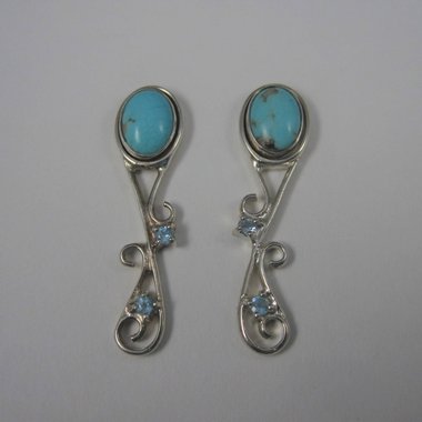 Estate Sterling Topaz Turquoise Calsilica Interchangeable Earrings