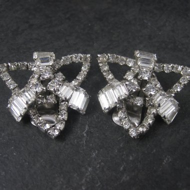 Large Vintage Clear Rhinestone Clip On Earrings