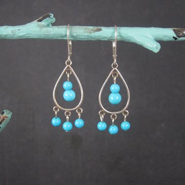 Vintage Sterling Blue Bead Dangle Earrings