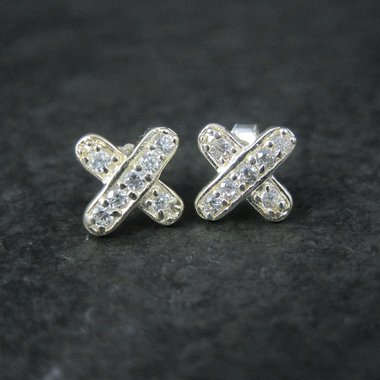 Vintage Sterling Silver Cubic Zirconia X Earrings