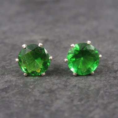 May Birthstone Emerald Sterling Stud Earrings 8mm