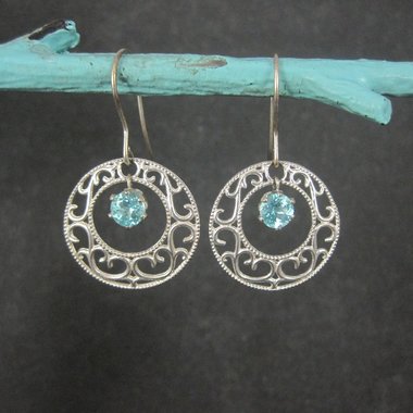 Vintage Filigree Blue Glass Earrings