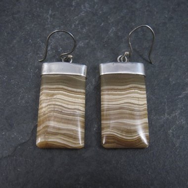 Vintage Sterling Brown Banded Agate Earrings