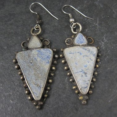 Large Vintage Denim Lapis Earrings