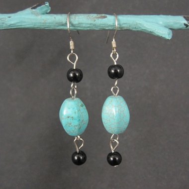 Vintage Sterling Turquoise Howlite Earrings