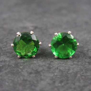 May Birthstone Emerald Sterling Stud Earrings 6mm