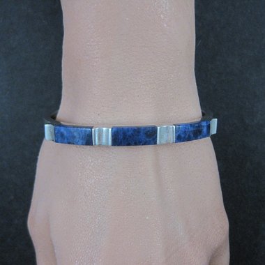 Sodalite Bangle Bracelet Vintage Sterling Mexican Silver