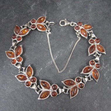 Estate Sterling Amber Butterfly Bracelet 7.5 Inches