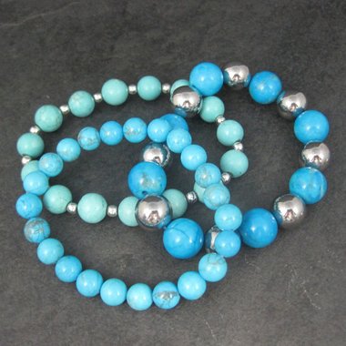 Destash Lot of 3 Howlite Turquoise Stretch Bead Bracelets