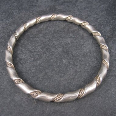 Heavy Vintage Twisted Sterling Bangle Bracelet 7.75 Inches