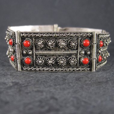 Vintage Etruscan Coral Bracelet 800 Silver