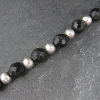 Vintage Black Sterling Bead Bracelet 7.25 Inches