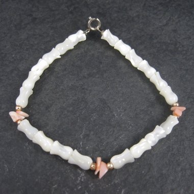 Vintage Mother of Pearl Coral Tulip Bracelet 7.5 Inches