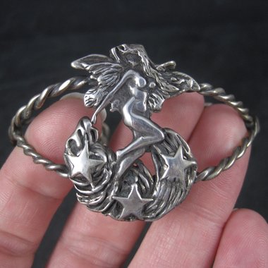 Vintage Sterling Nude Fairy Goddess Cuff Bracelet 6.25 Inches