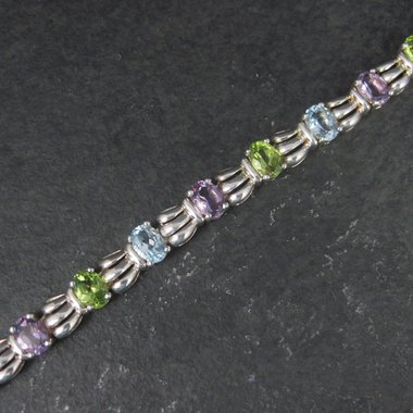 Vintage Sterling Topaz Peridot Amethyst Bracelet 7.5 Inches