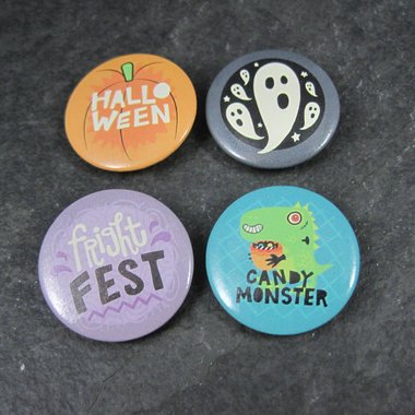 Set of 4 Halloween Pinback Pins 1 Inch