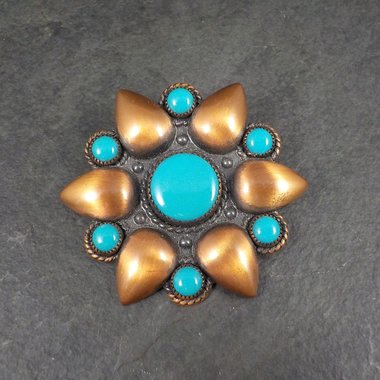 Vintage Copper Turquoise Brooch Bell Trading