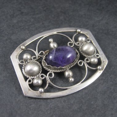 Estate Mexican Sterling Amethyst Brooch