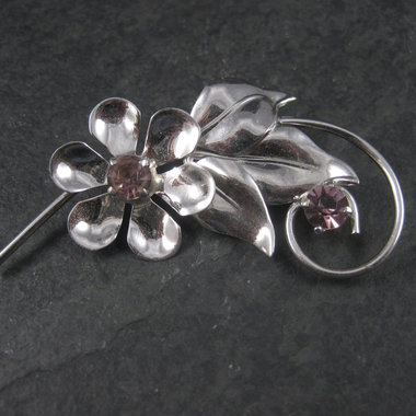 Estate Sterling Amethyst Glass Flower Brooch