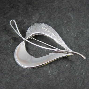 Etched Estate Sterling Leaf Brooch