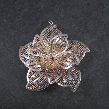 Vintage Flower Brooch Pendant Figural Filigree Sterling