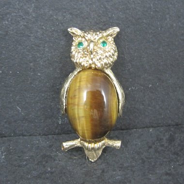 Vintage Tigers Eye Owl Brooch