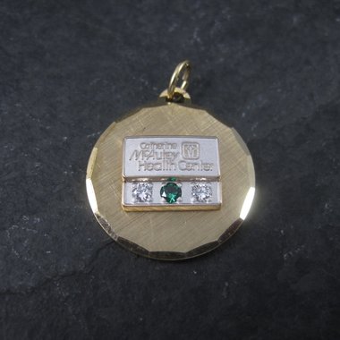 Vintage Catherine McAuley Health Center Diamond Emerald Service Pendant