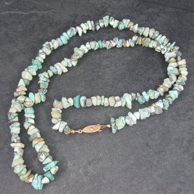 Vintage 70s Turquoise Nugget Necklace 32 Inches
