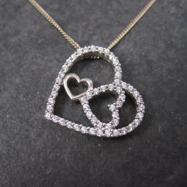 Vintage Sterling Cubic Zirconia Triple Heart Pendant