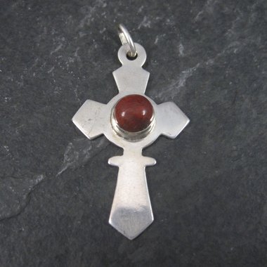 Estate Sterling Red Jasper Cross Pendant