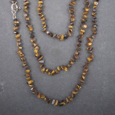 Vintage Opera Length Tigers Eye Toggle Necklace 83 Inches