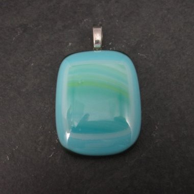 Large Blue Green Art Glass Pendant