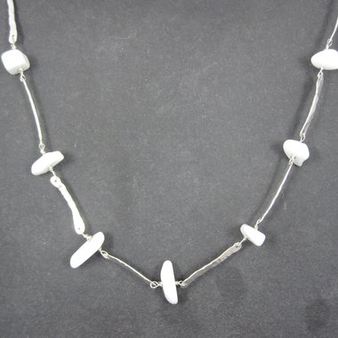 Vintage Hammered Sterling White Quartz Necklace 22 Inches