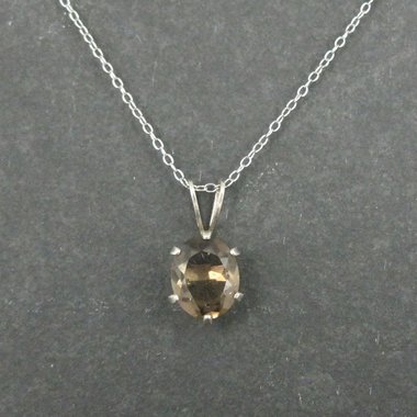 Vintage Sterling Smoky Quartz Solitaire Pendant Necklace